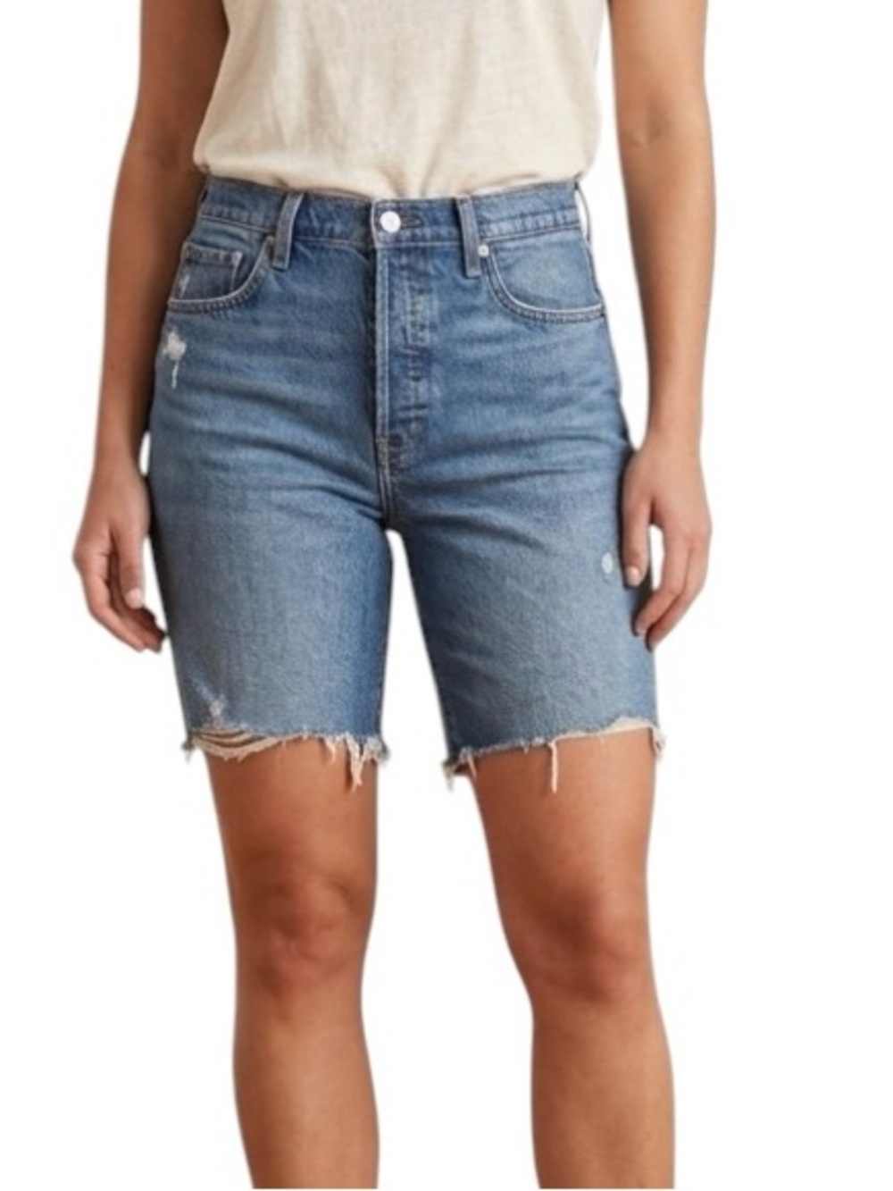 Gap High Rise Distressed Denim Shorts Jean Shorts Raw Hem Button Fly 8